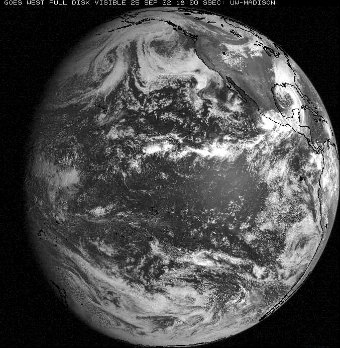 Full disk GOES West visible image taken at 1:00 p.m. CDT - September 25, 2002
