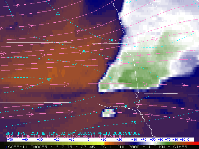 GOES-11 water vapor image - Click to enlarge