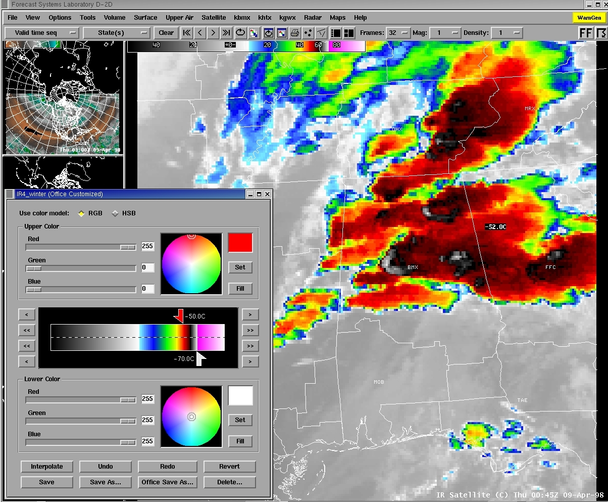 AWIPS satellite image with alternate IR4_winter enhancement