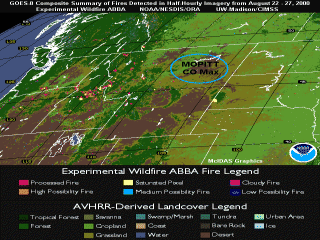 GOES-10 Wildfire ABBA fire observations - Click to enlarge