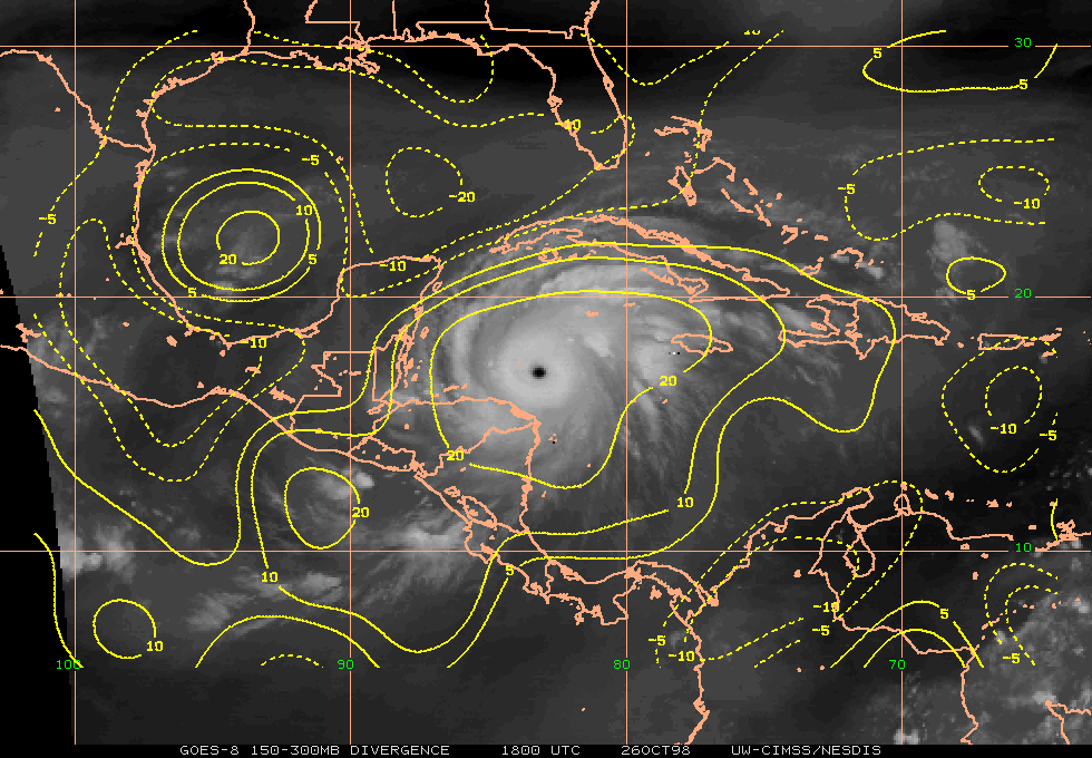 GOES-8 water vapor wind divergence - Click to enlarge