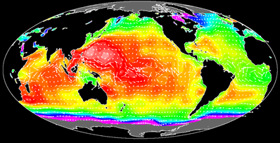 Satellite image showing global ocean currents