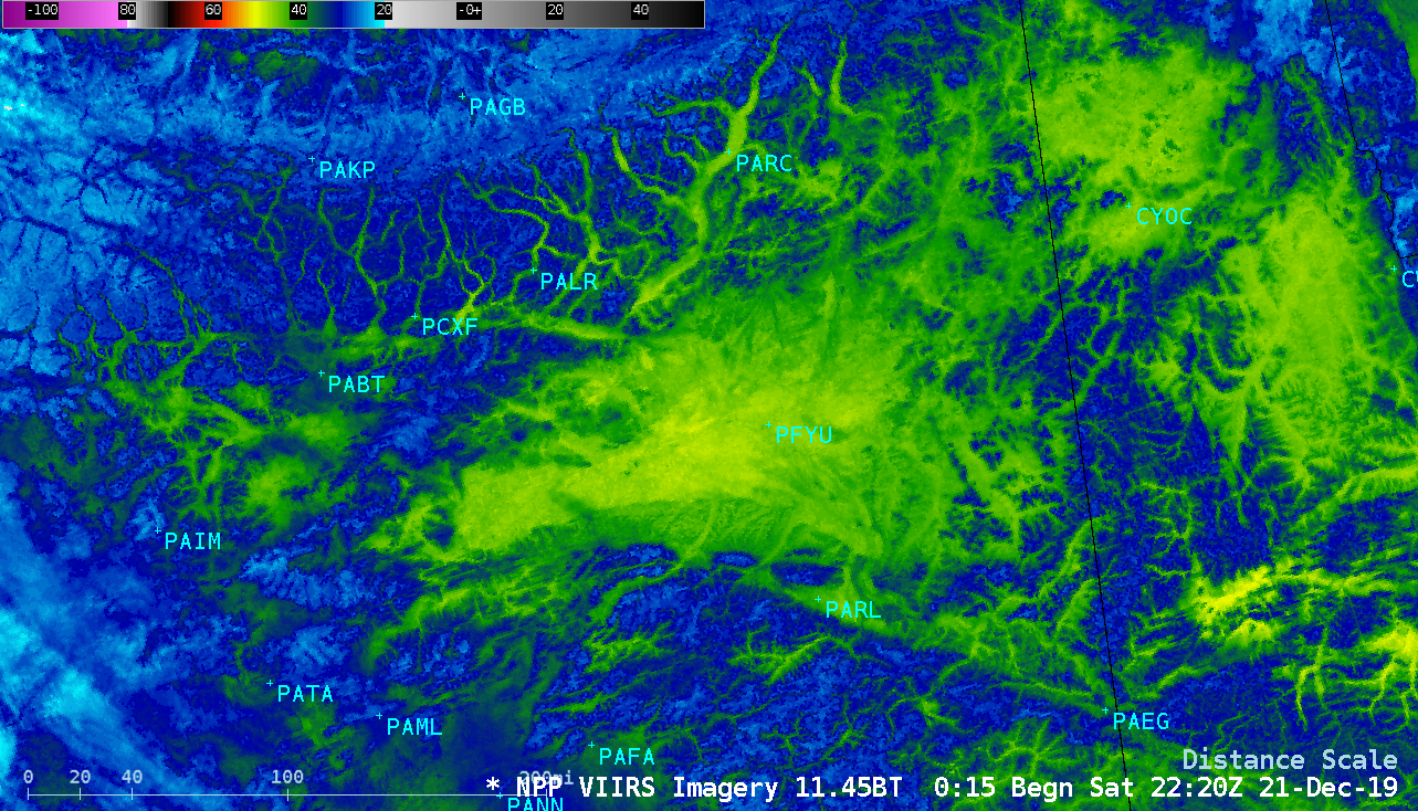 NOAA-20 VIIRS Infrared Window (11.45 µm) image at 2220 UTC [click to enlarge]