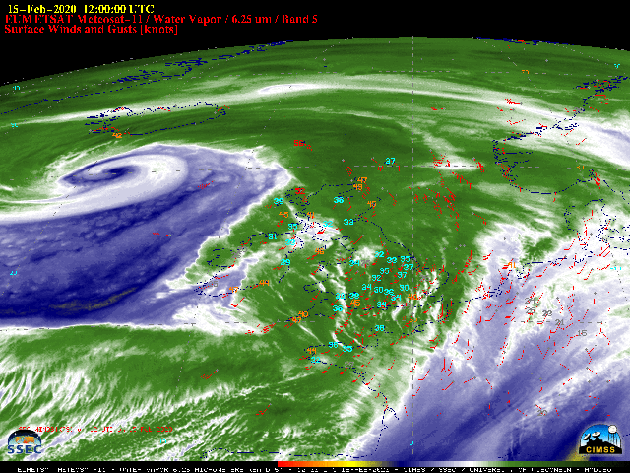 Meteosat-11 Water Vapor (6.25 µm) images, with hourly wind barbs and gusts (in knots) [click to play animation | MP4]