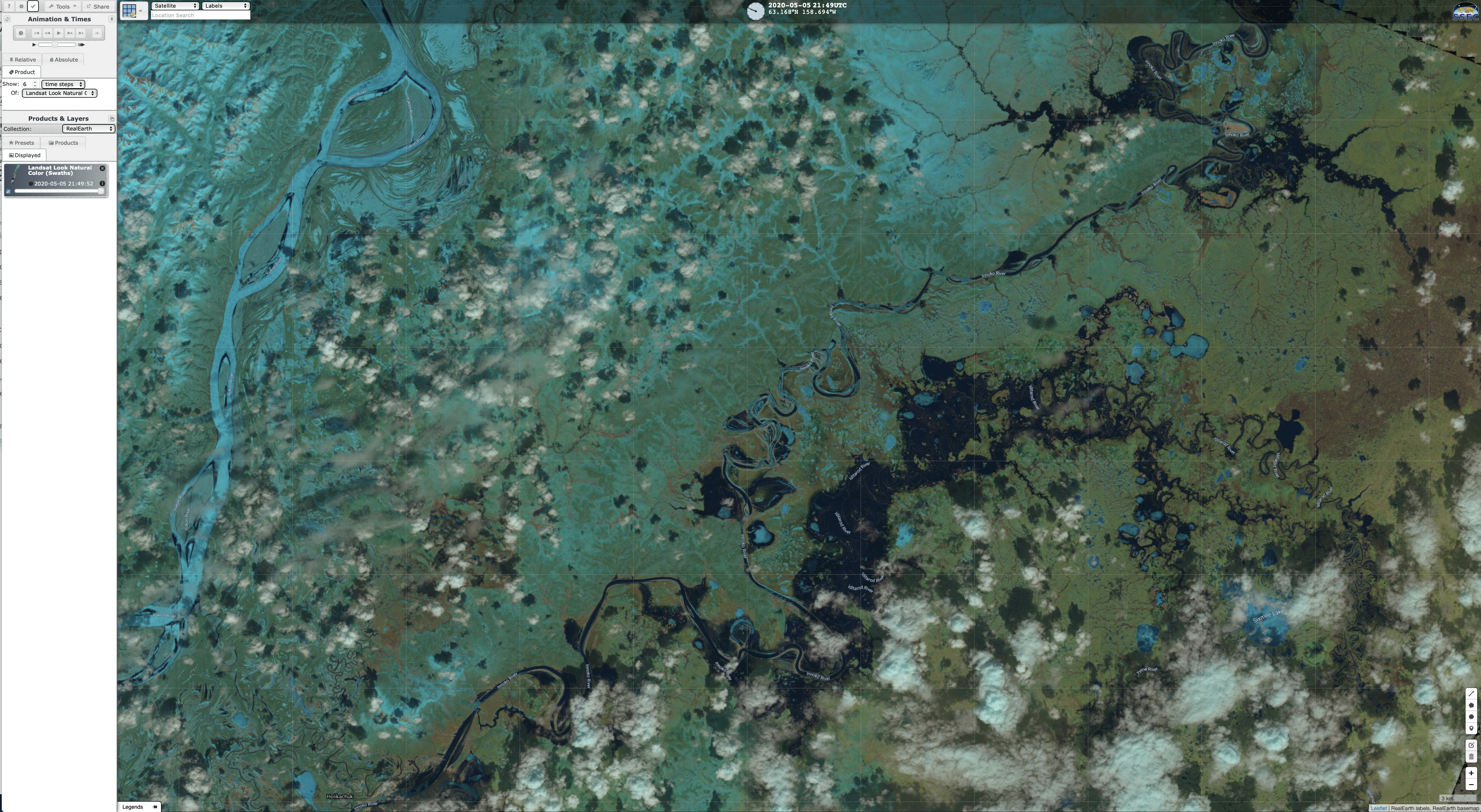 Landsat-8 False Color RGB mage + Google Maps background [click to enlarge]