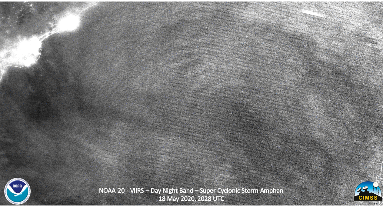 NOAA-20 VIIRS Day/Night Band (0.7 µm) and Infrared Window (11.45 µm) images (credit: William Straka, CIMSS) [click to enlarge]