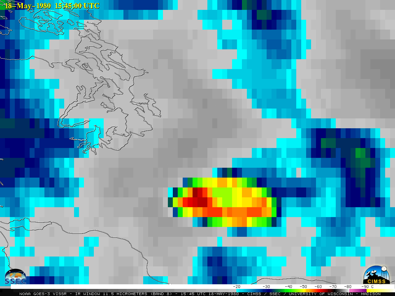 GOES-3 Infrared (11.5 µm) image at 1545 UTC [click to enlarge]