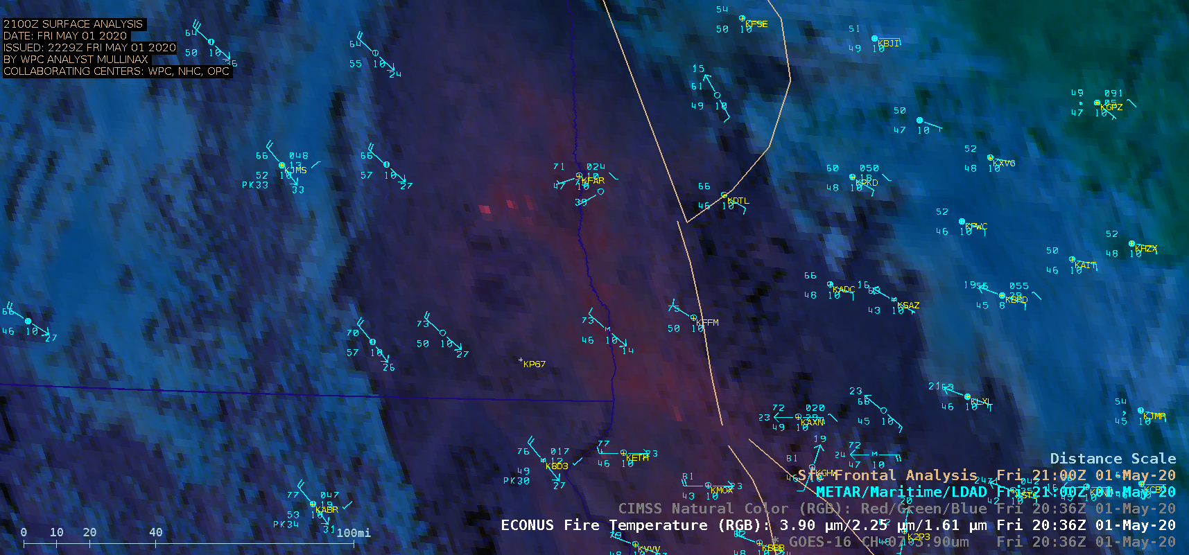GOES-16 CIMSS Natural Color RGB, Fire Temperature RGB and Shortwave Infrared (3.9 µm) images [click to play animation | MP4]