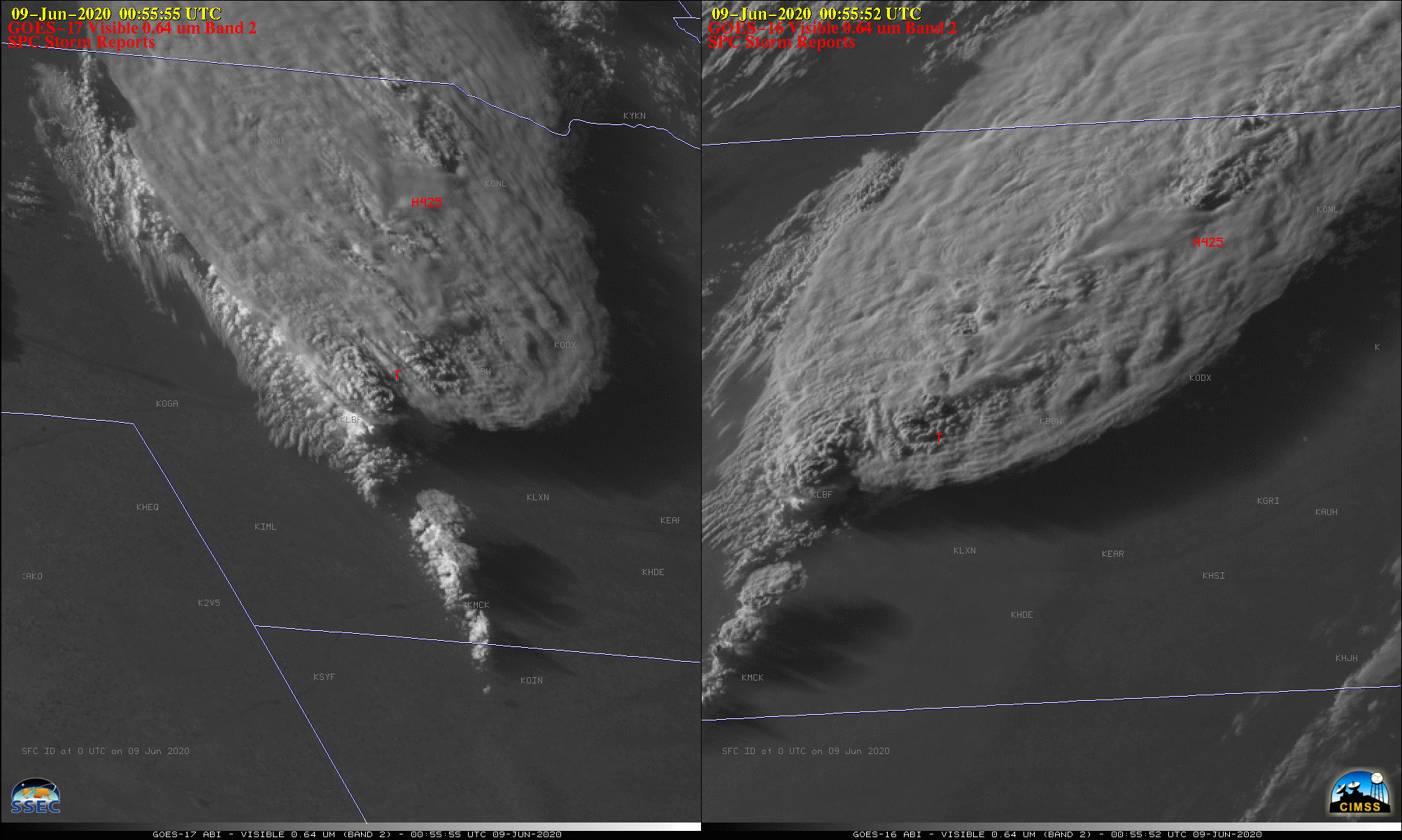 "Red" Visible (0.64 µm) images from GOES-17 (left) and GOES-16 (right) [click to play animation | MP4]