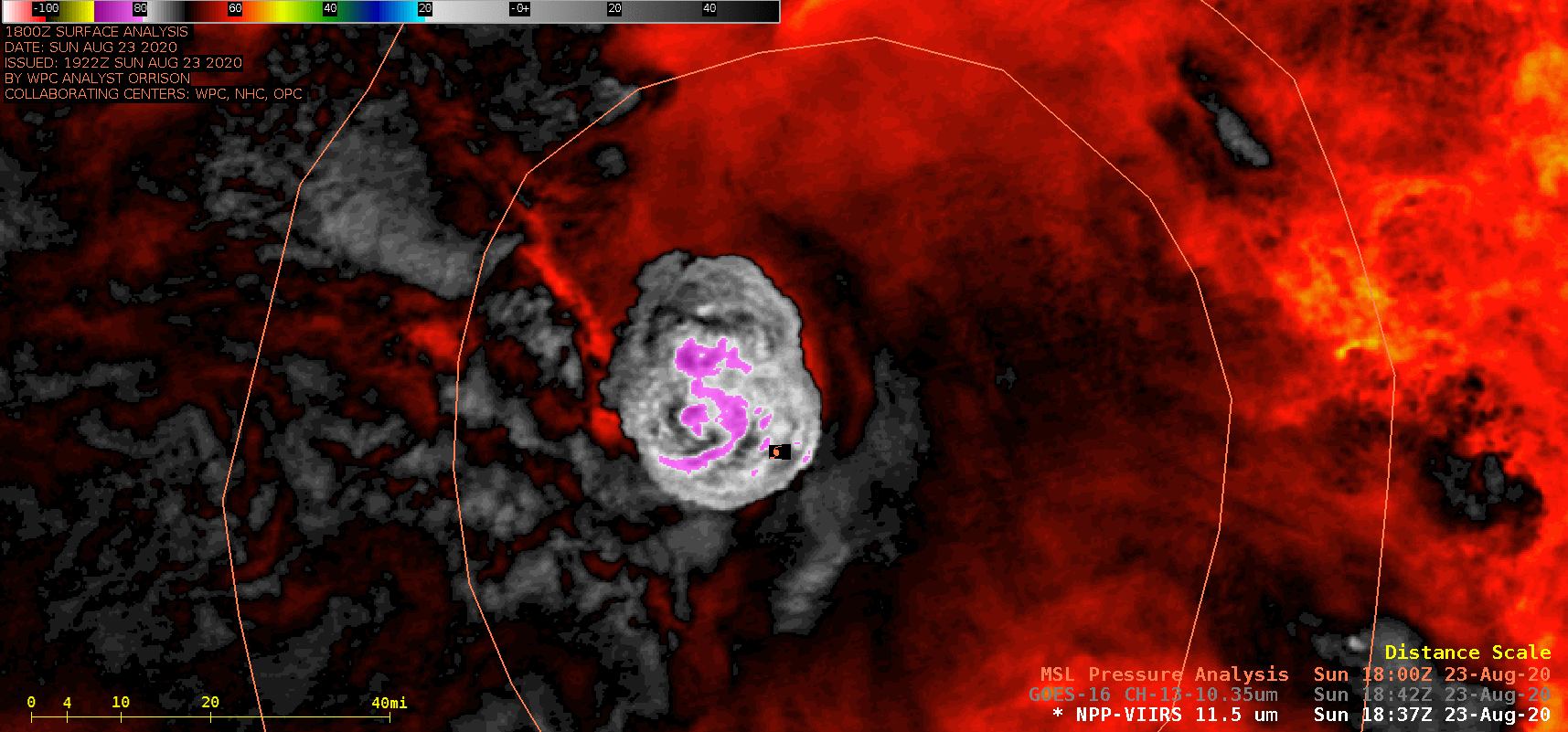 Infrared images from Suomi NPP and GOES-16 [click to enlarge]