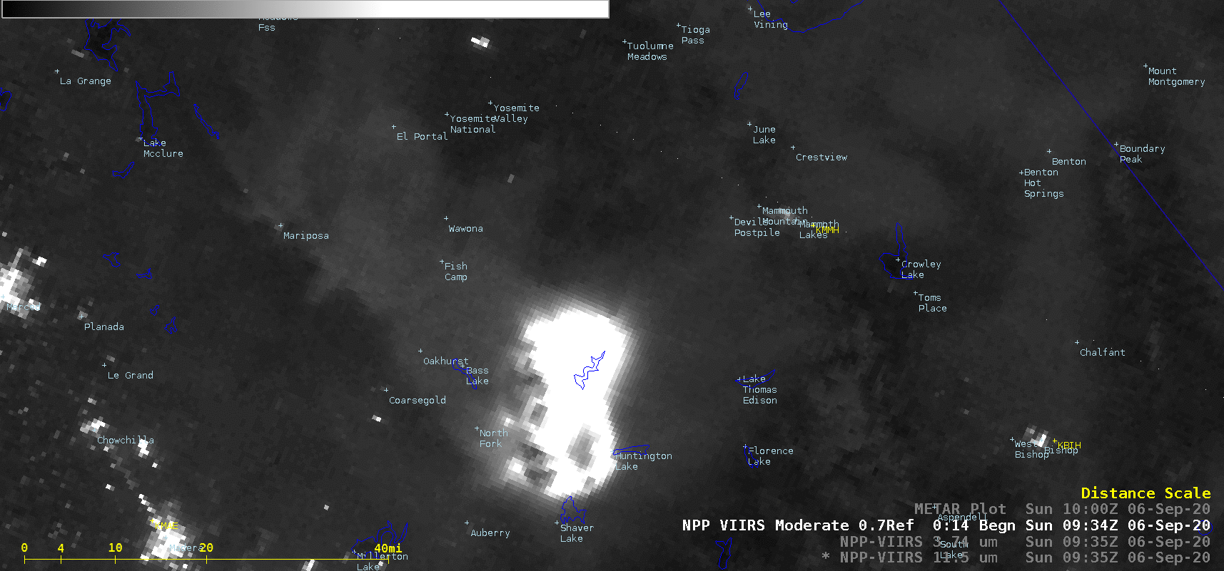 Suomi NPP VIIRS Day/Night Band (0.7 µm), Shortwave Infrared (3.74 µm) and Infrared Window (11.45 µm) images