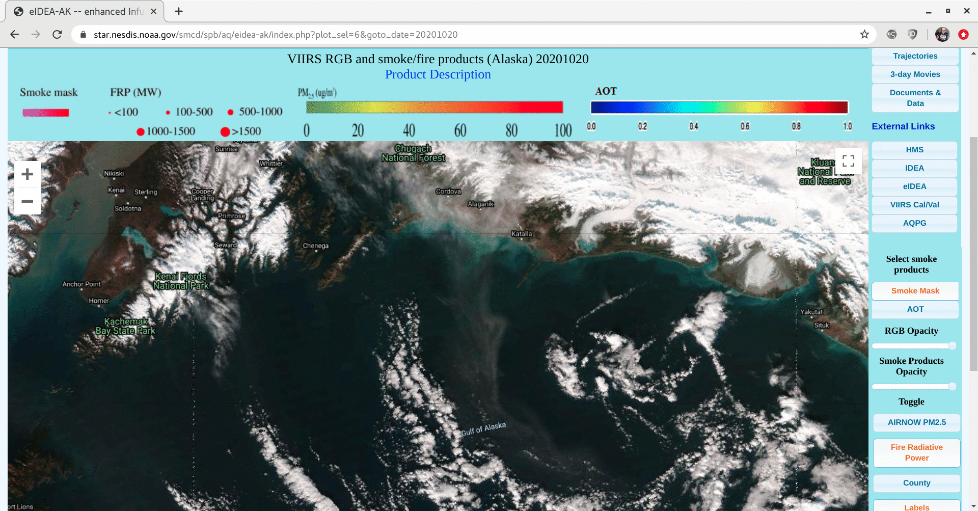 VIIRS True Color RGB and Aerosol Optical Thickness images [click to enlarge]