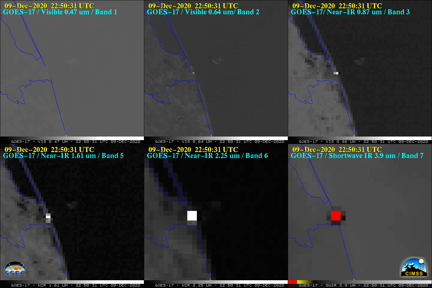 GOES-17 Visible, Near-Infrared and Shortwave Infrared images [click to play animation | MP4]