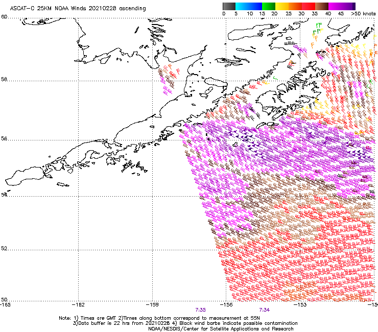 ASCAT winds from Metop-C, at 0743 UTC and 2124 UTC [click to enlarge]