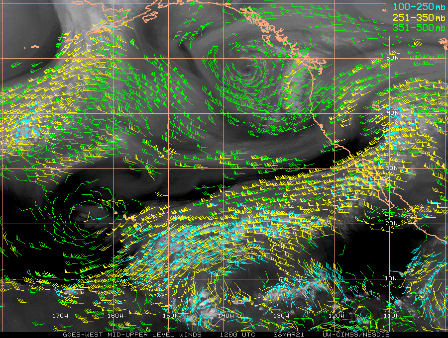 GOES-17 Water Vapor images, with plots of mid-upper level Derived Motion Winds [click to enlarge]