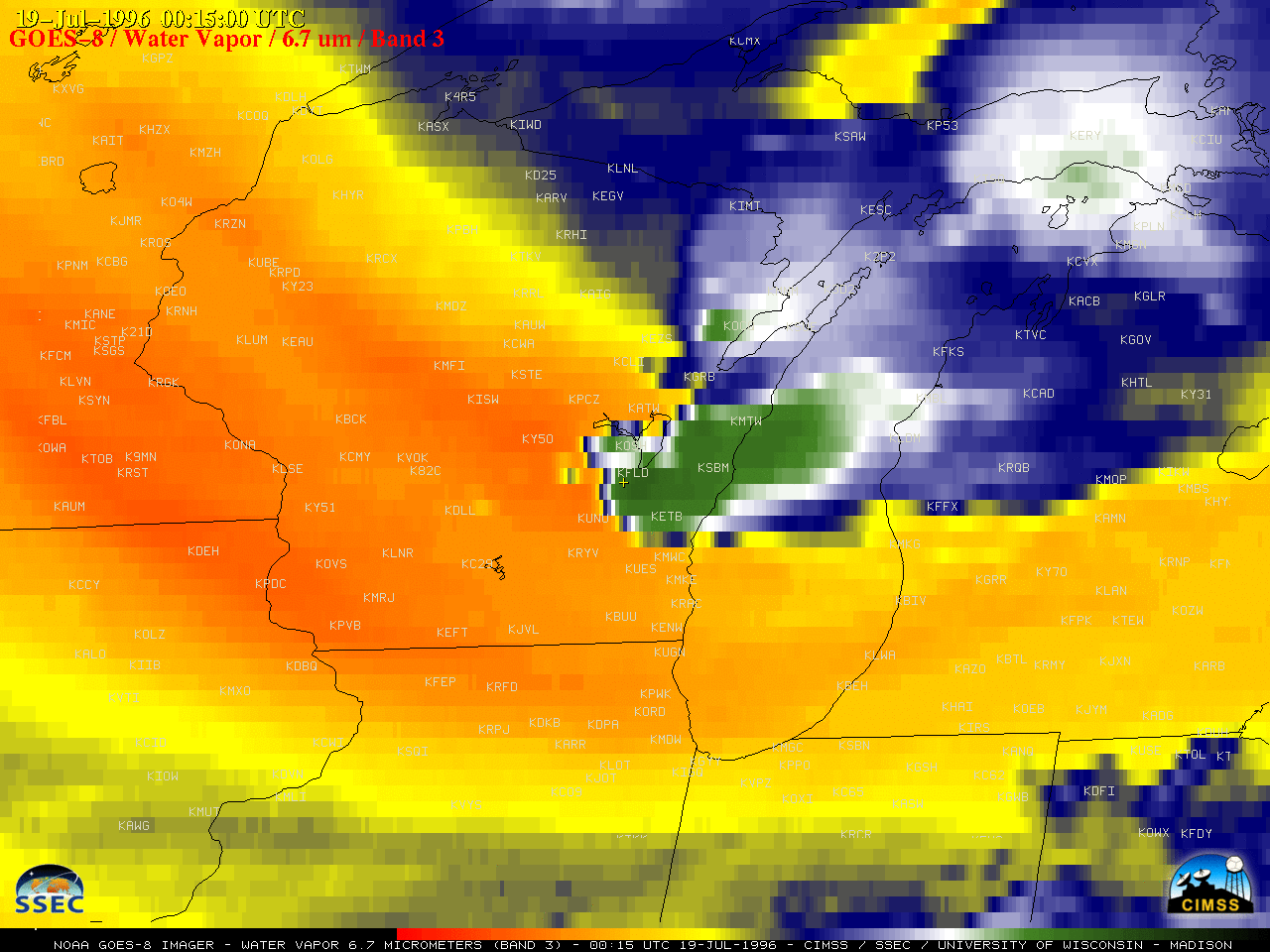 GOES-8 Water Vapor images [click to play animation | MP4]