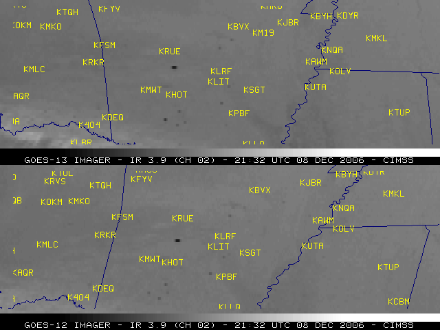 GOES-13, GOES-12 3.9Âµm IR images