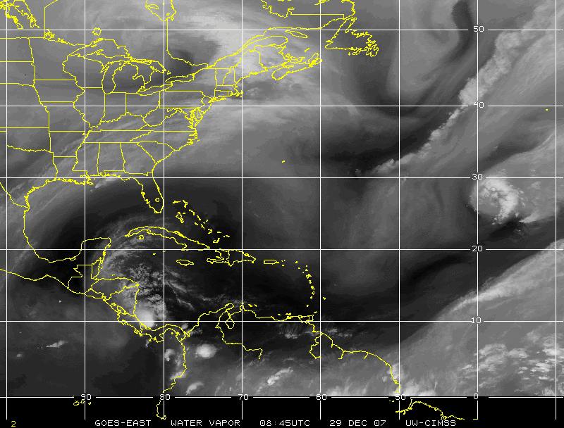 GOES-12 6.5 Âµm water vapor imagery (Animated GIF)