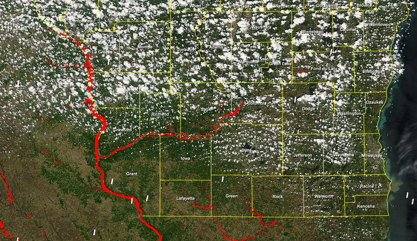MODIS true color image showing rivers in flood