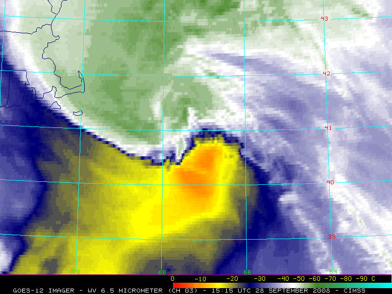 GOES-12 6.5 Âµm and MODIS 6.7 Âµm water vapor images