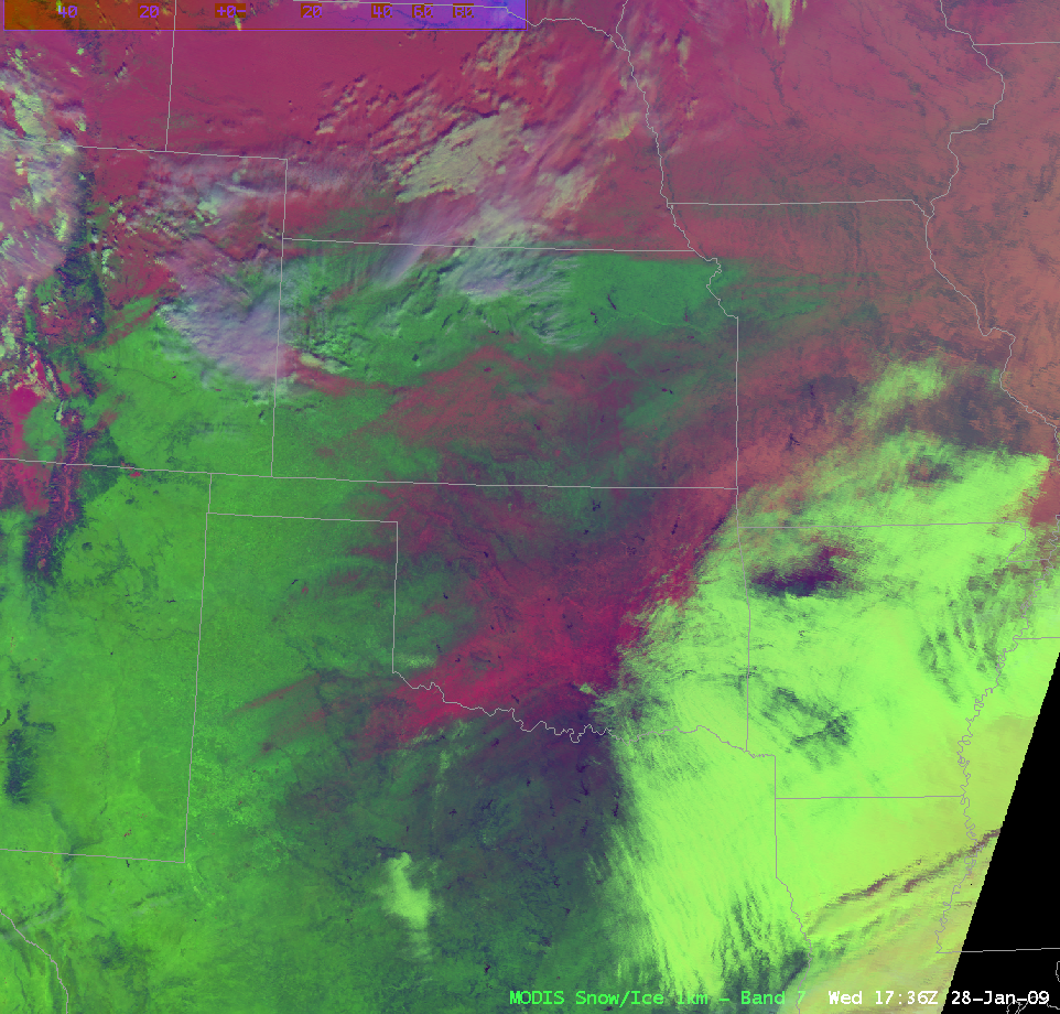 MODIS RGB false color image (using channels 01, 07, and 31)