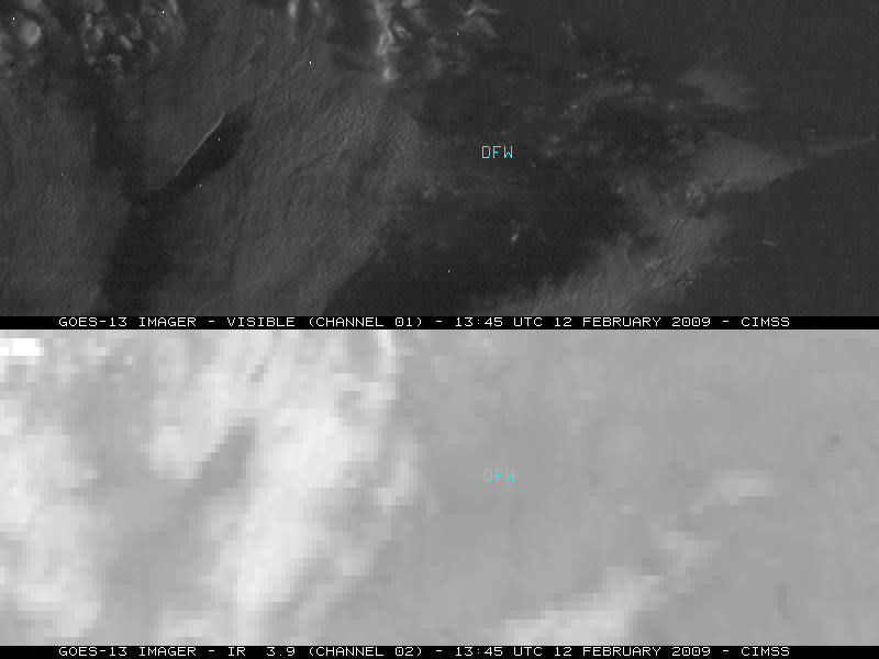 GOES-13 visible and 3.9 Âµm shortwave IR images