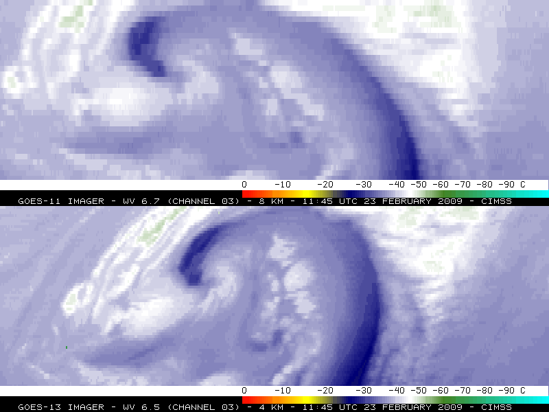 GOES-11 and GOES-13 water vapor images
