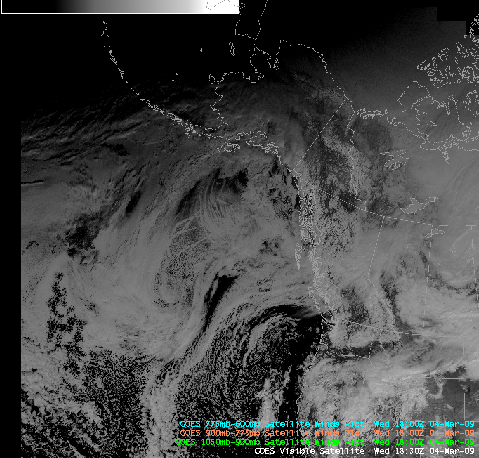GOES visible images + GOES satellite-derived winds