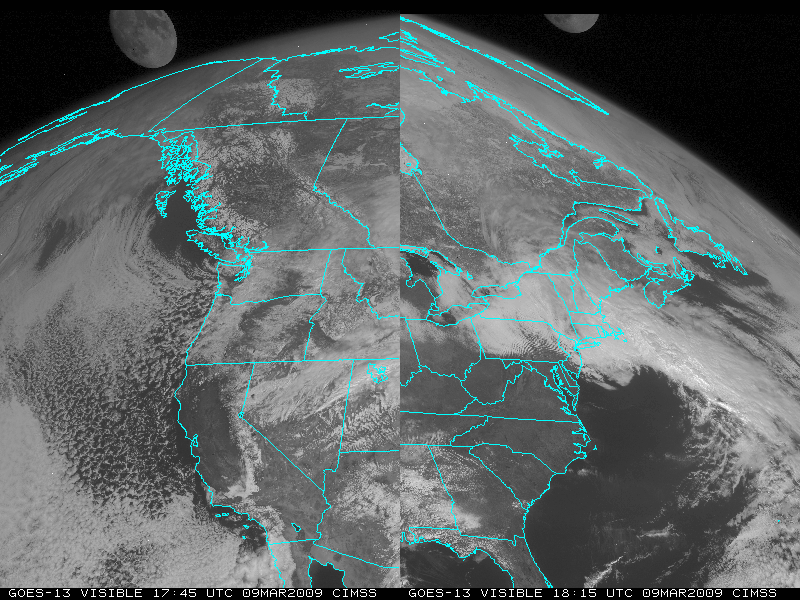 GOES-13 visible and 10.7 Âµm IR imag