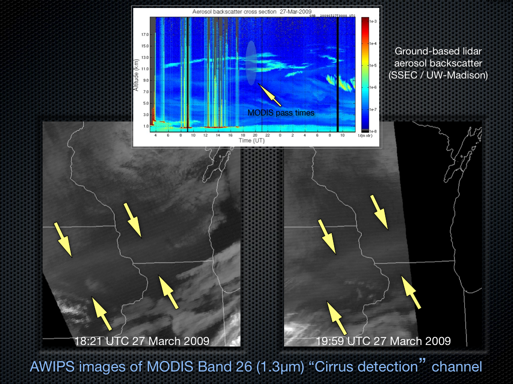 MODIS 1.3 Âµm cirrus detection images + SSEC lidar backscatter