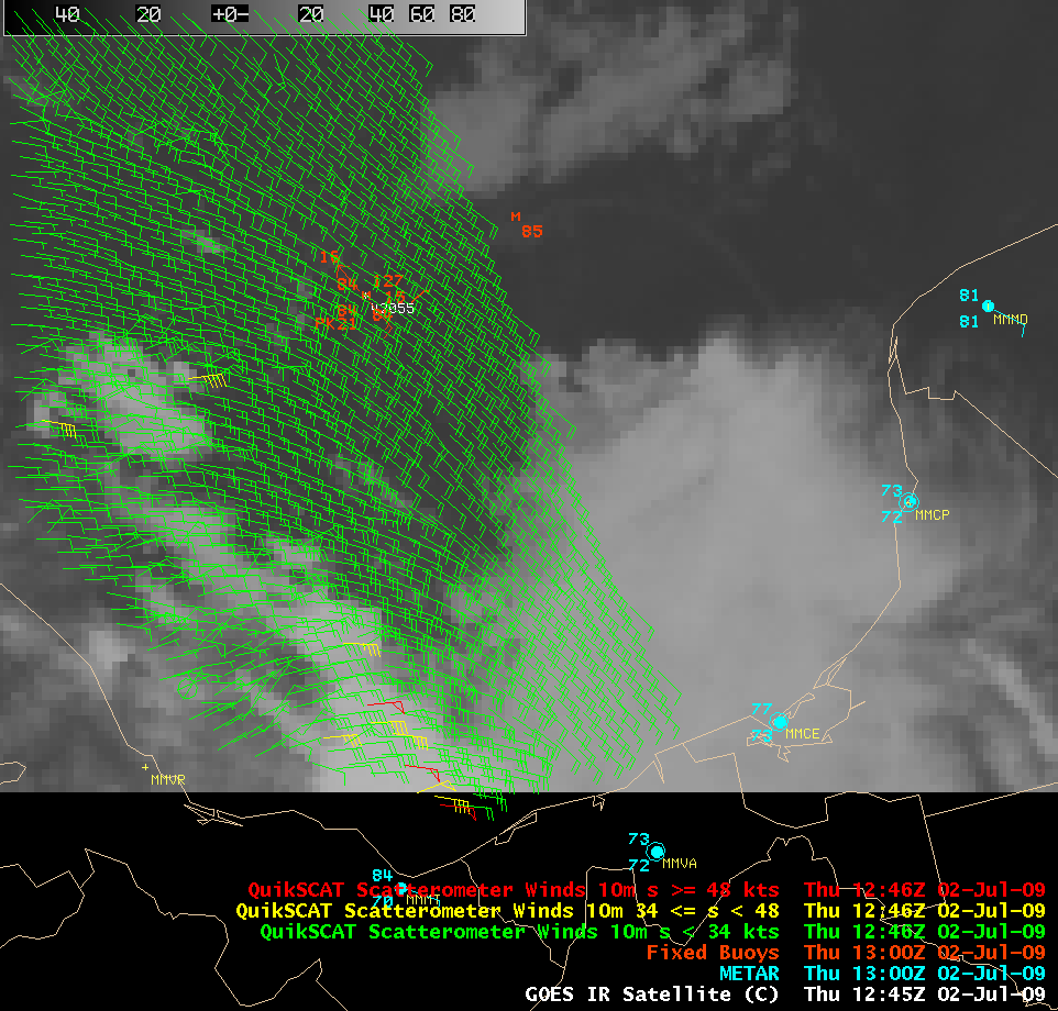 GOES-12 visible + GOES-12 IR + QuikSCAT winds