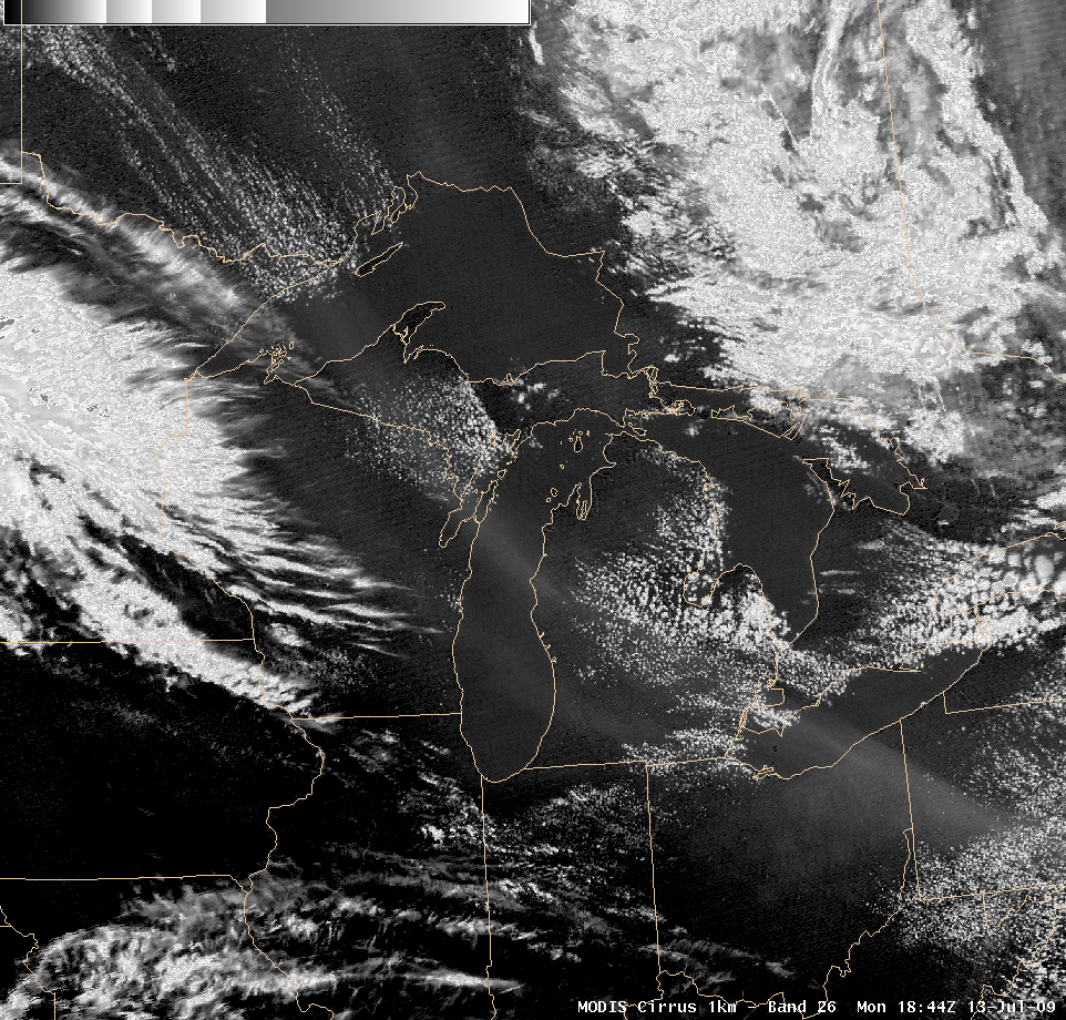 MODIS cirrus, visible, IR window, and water vapor channel images