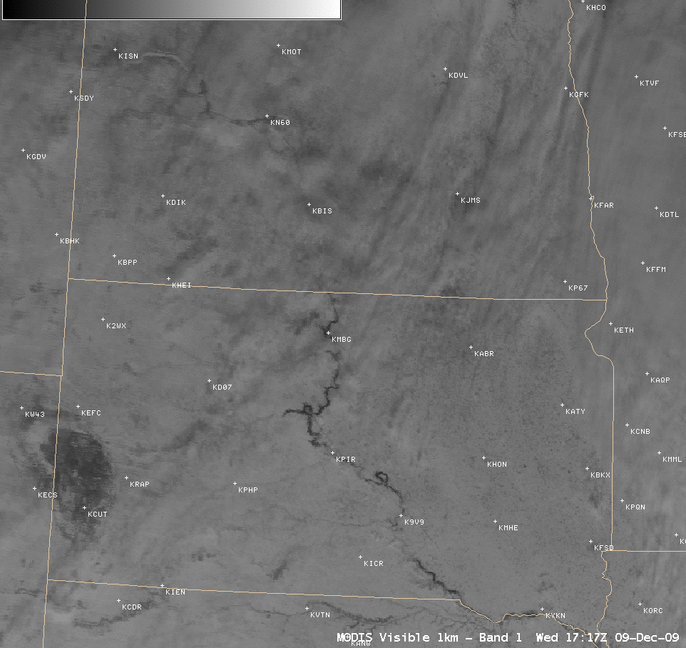MODIS visible channel and 2.1 Âµm near-IR snow/ice channel images