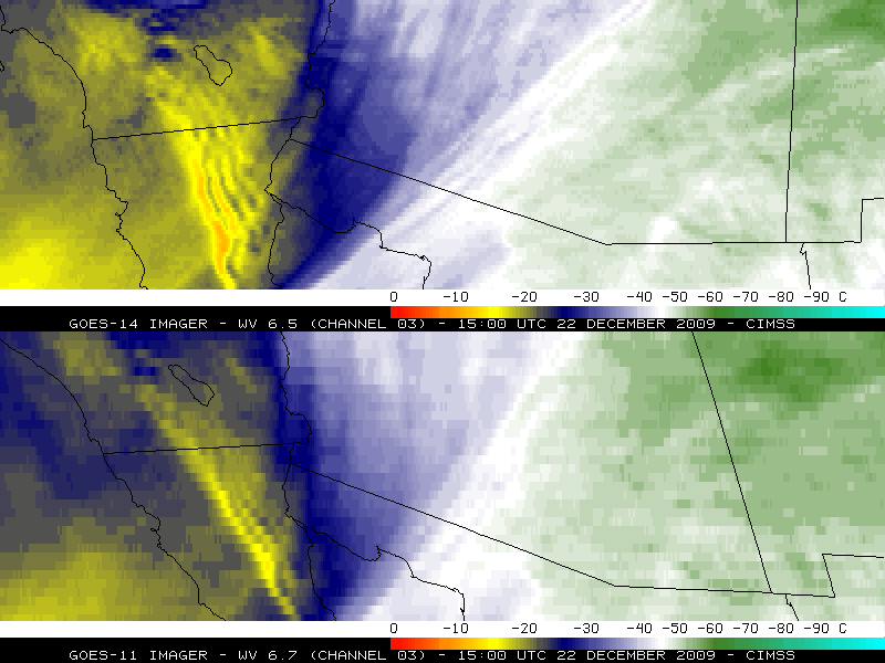 GOES-14 6.5 Âµm and GOES-11 6.7 Âµm water vapor images