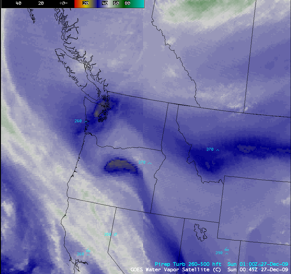 GOES water vapor images + pilot reports of turbulence