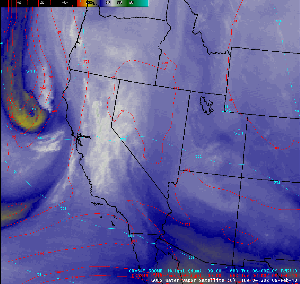 GOES waver vapor imagery + PV1.5 pressure + 500 hPa geopotential height