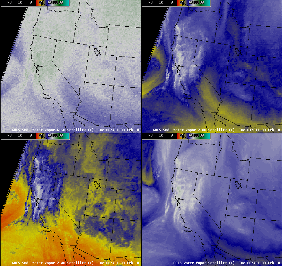 GOES-11 Sounder and Imager water vapor channel images