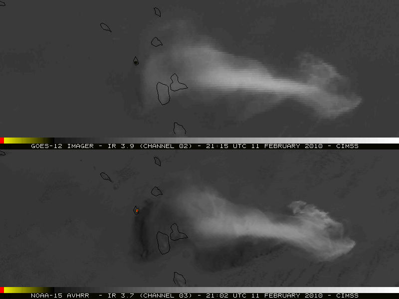 GOES-12 (top) and NOAA-15 (bottom) shortwave IR images