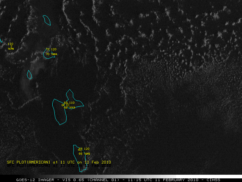 GOES-12 visible images + METAR surface reports