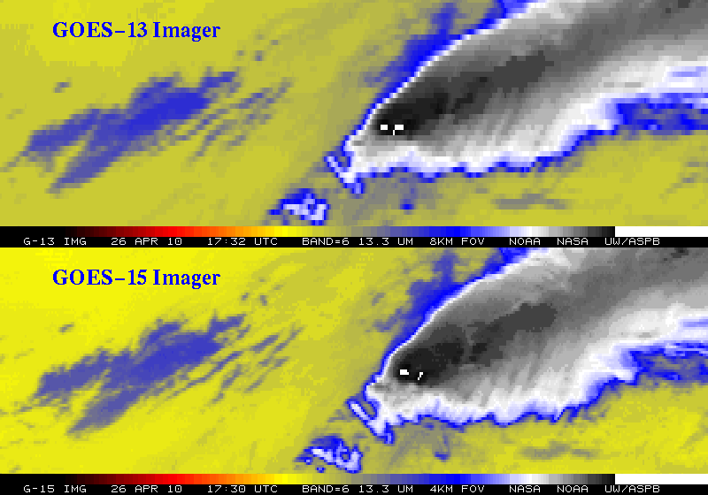 GOES-13 and GOES-15 13.3 Âµm CO2 channel images