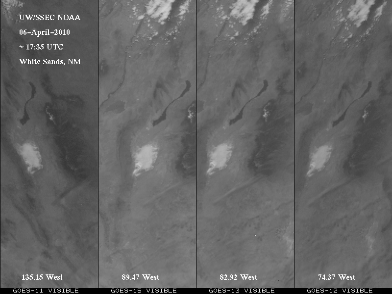 GOES-11, GOES-15, GOES-13, and GOES-12 visible images (White Sands, NM)