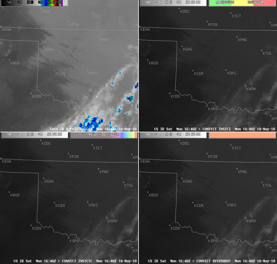 GOES IR + Convective Initiation + Cloud Top Cooling + Overshooting Top products
