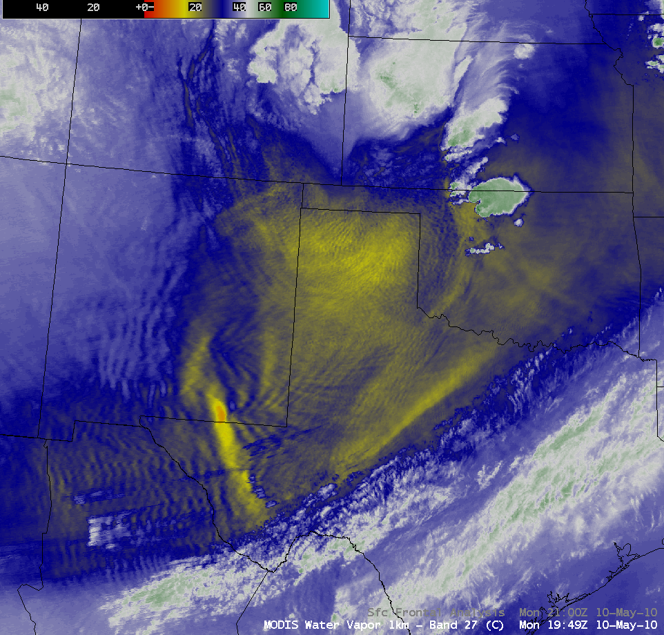 MODIS 6.7 Âµm water vapor image + surface fronts