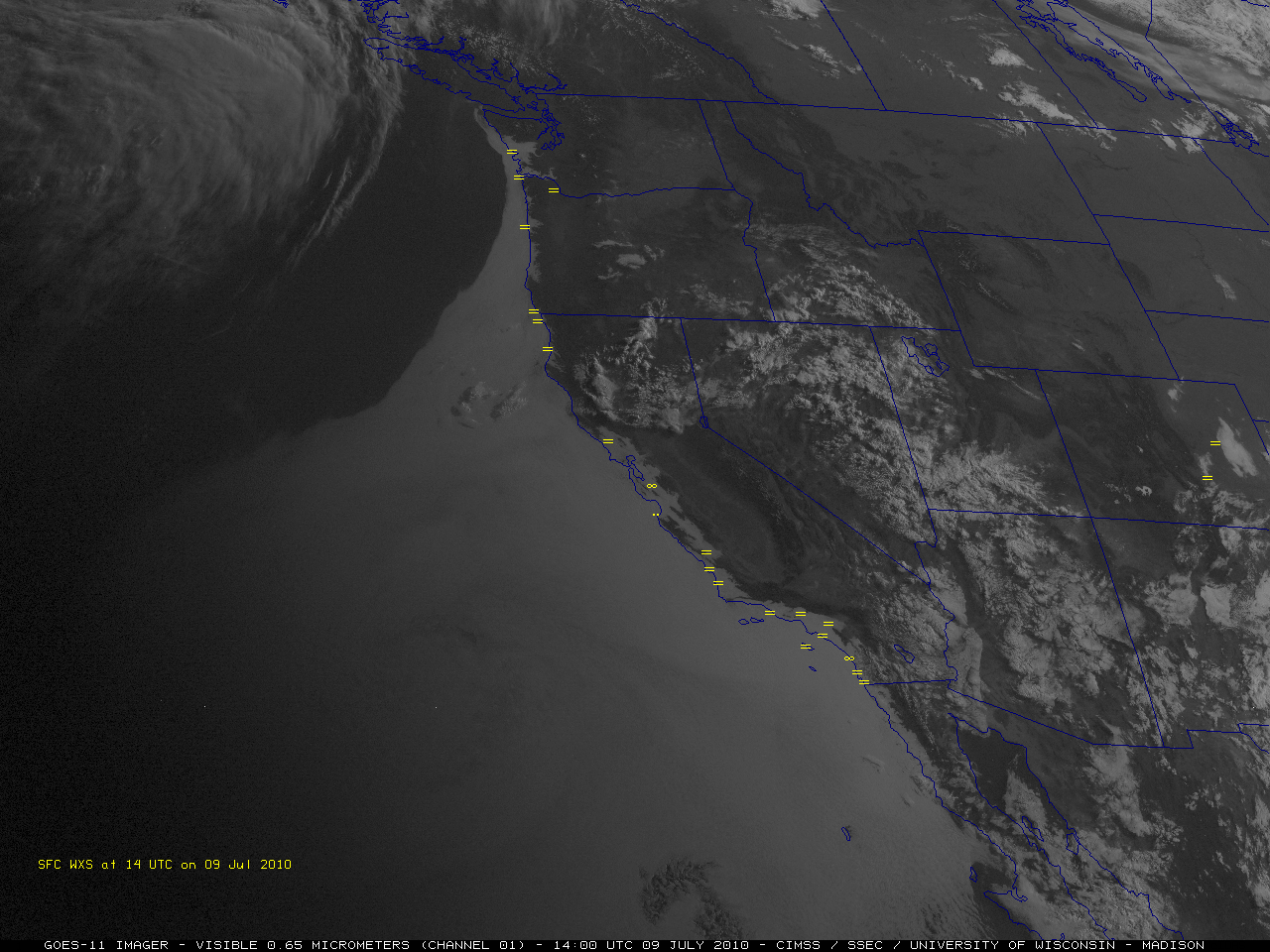 GOES-11 0.65 Âµm visible channel images