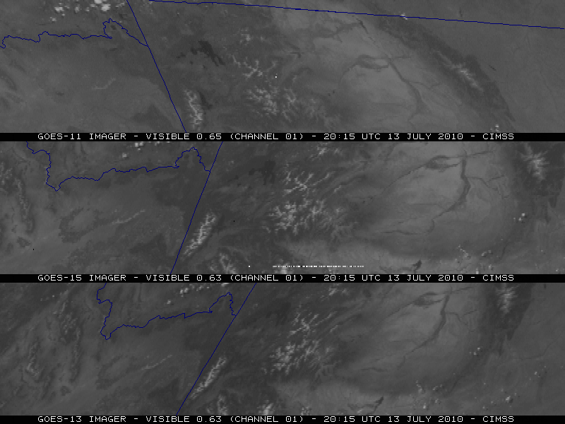 GOES-11, GOES-15, and GOES-13 visible images
