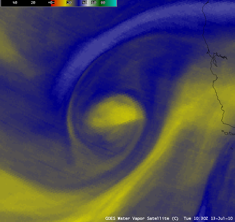 GOES-11 6.7 Âµm and MODIS 6.7 Âµm water vapor images