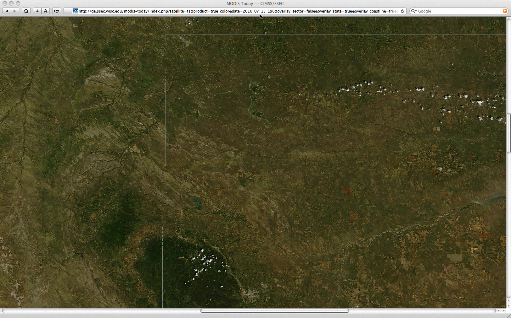 MODIS true color RGB images from 15 July, 20 July, and 25 July 2010