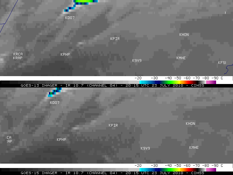 GOES-13 (top) and GOES-15 (bottom) 10.7 Âµm IR images