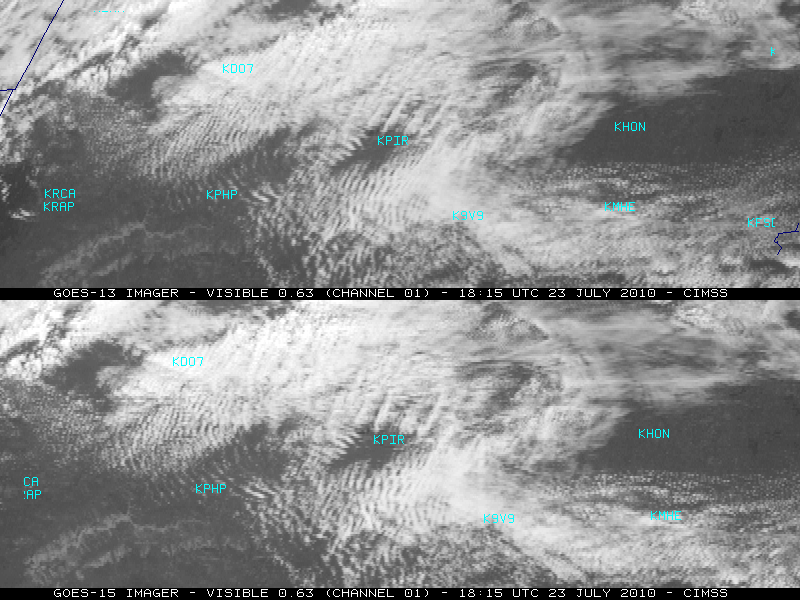 GOES-13 (top) and GOES-15 (bottom) 0.63 Âµm visible images