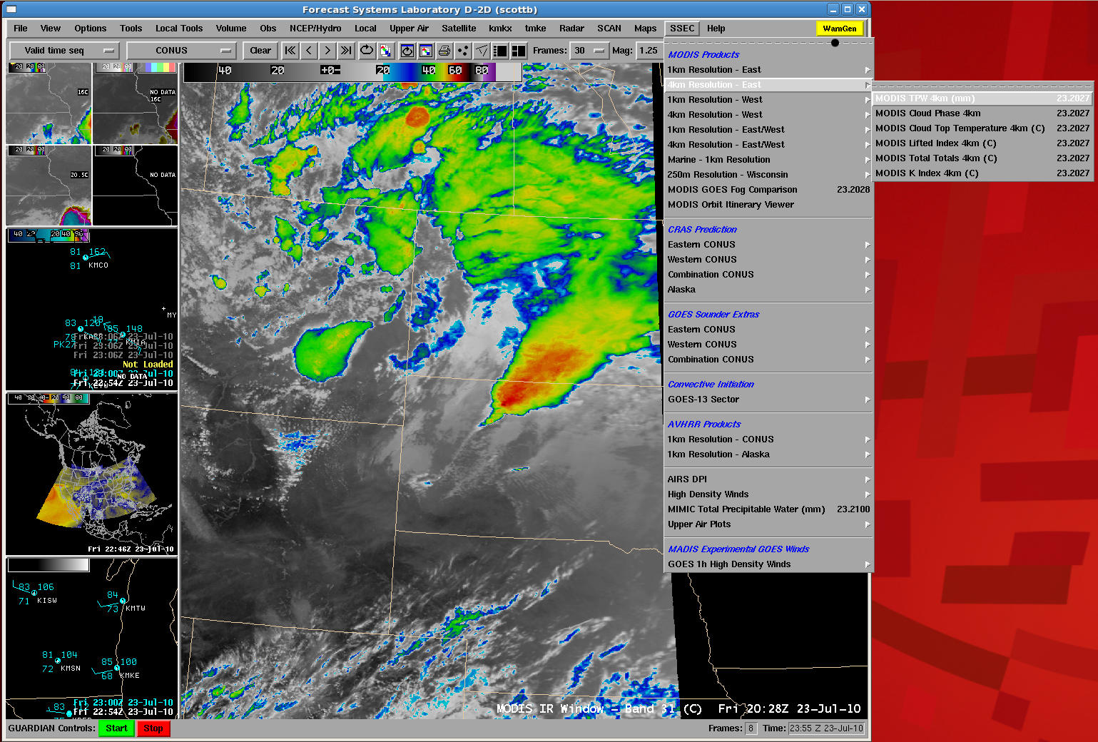 AWIPS menu of 4-km resolution MODIS products from CIMSS